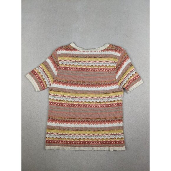 AMERICAN COLLECTION - WOMEN'S CORAL ORANGE STRIPED SHORT SLEEVE PULLOVER SWEATER - Picture 12 of 12